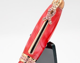 Breast Cancer Awareness Pen — Pink Crystals, Hand-Turned, Survivor Gift Ballpoint