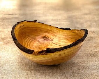 Live Edge Black Locust Bowl, Bark Rim, Hand-Turned