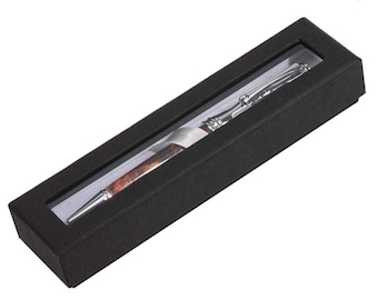 Linen Window Pen Display Box — Slim Gift Box with See-Through Lid
