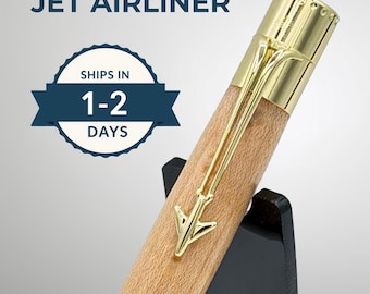 Handmade Burl Maple Gold Jet Airliner Twist Pen | Pilot & Aviation Gift | Ballpoint