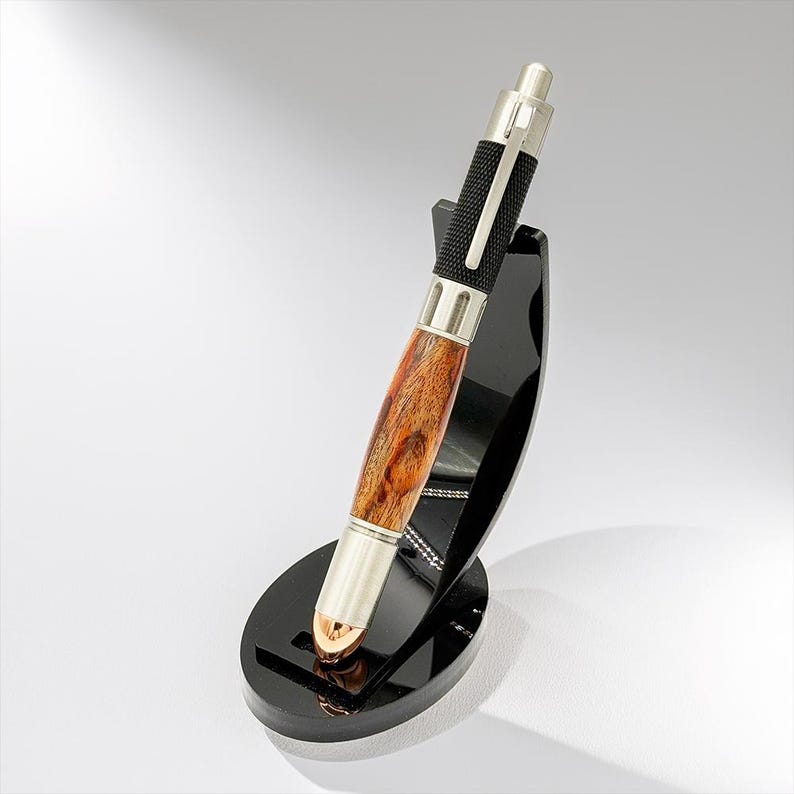 Revolver Pen with spinning 6-barrel cylinder in figured wood