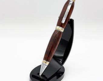 Walnut Cigar Pen — Hand-Turned Figured Walnut, Gold & Chrome Twist Ballpoint