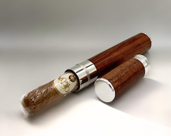 Mahogany Cigar Case, Handmade Wood Travel Tube, Gift for Him