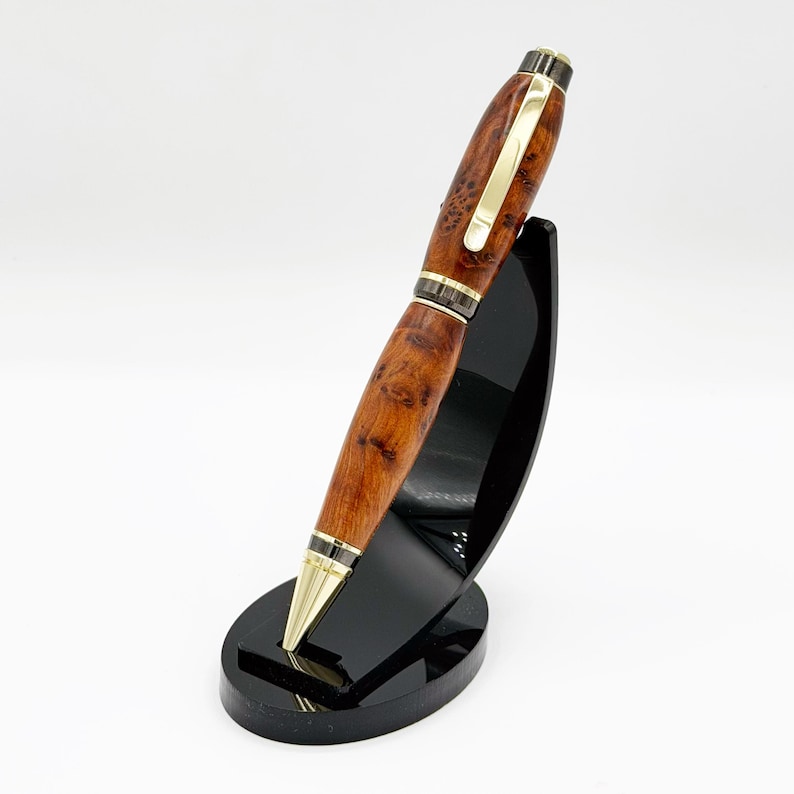 Thuya Burl Cigar Pen — golden-amber Moroccan root burl with eye figure