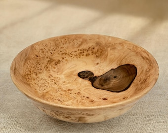Maple Burl Catchall Bowl, Hand-Turned Wood Key Dish for Entryway