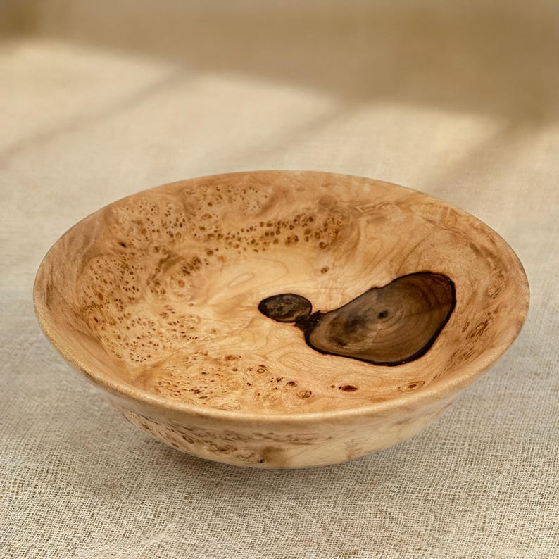 Maple burl catchall bowl, hand-turned wood key dish for an entryway