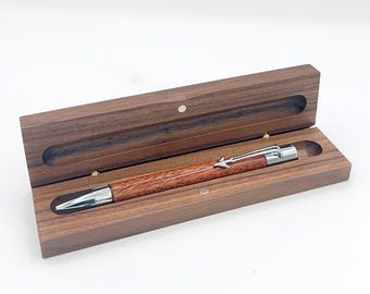 Walnut Pen Display Box — Solid Hardwood with Brass Hinge, Single Pen Gift Case