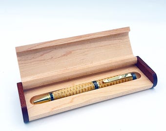 Maple and Rosewood Pen Display Box — Regular or Oversize, Holds One Pen