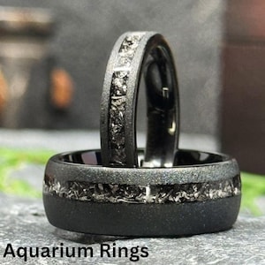 8mm Black Meteorite Sandblasted Wedding ring Mens Wedding Band Black obsidian sandblasted Personalized Tungsten Ring Gift for Him, 8mm Bands