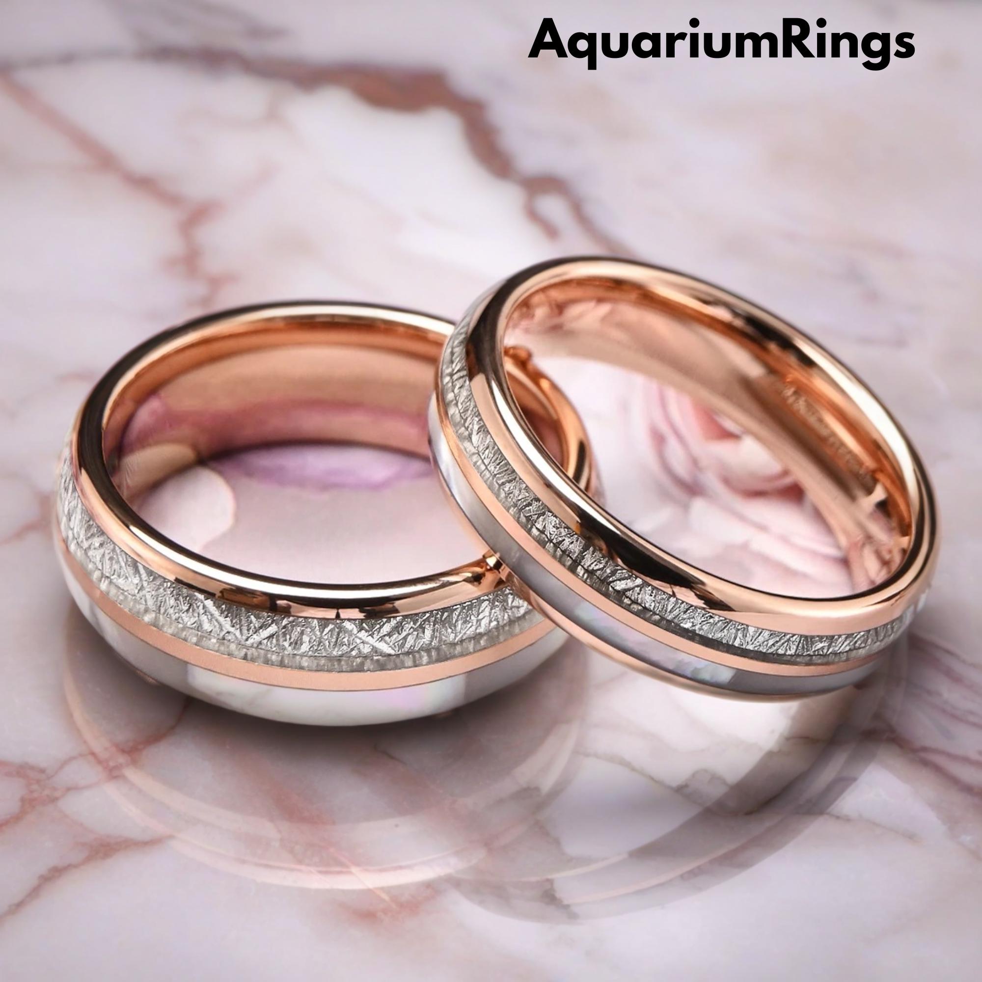 カップル向け結婚指輪セット：ローズゴールドタングステン、アントラー 