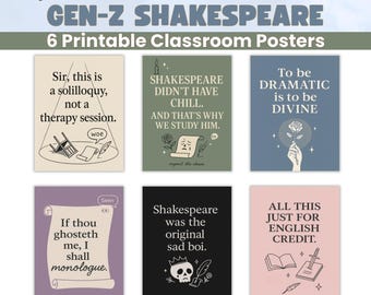 Gen Z Slang Shakespeare Posters Funny English Classroom Decor Boho Literature Prints High School ELA Teacher Gift AP Lit Instant Download