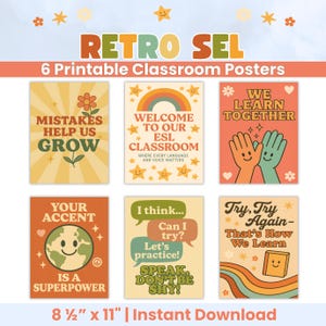 Carteles retro imprimibles con decoración para aulas de ESL para profesores de ELD y estudiantes de inglés, descarga instantánea para clase de inglés.