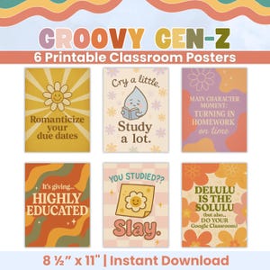 Gen Z Aesthetic Classroom Decor Set Trendy Slang Posters Fun Middle School Wall Art Retro Teacher Motivational Printables High School Poster