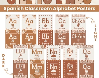 Cielito Lindo Spanish Alphabet Posters Neutral Terracotta Set Hispanic Heritage Preschool Classroom Decor ABC Printable Bilingual Wall Art