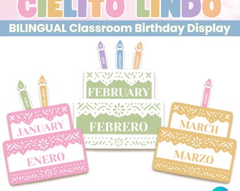 Cielito Lindo Bilingual Birthday Display Editable Pastel Classroom Birthday Chart Spanish & English Printable Teacher Decor Canva Template