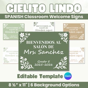 Editable Spanish Classroom Welcome Sign Canva Template Cielito Lindo Style Hispanic Teacher Decor Back to School Dual Immersion Printable