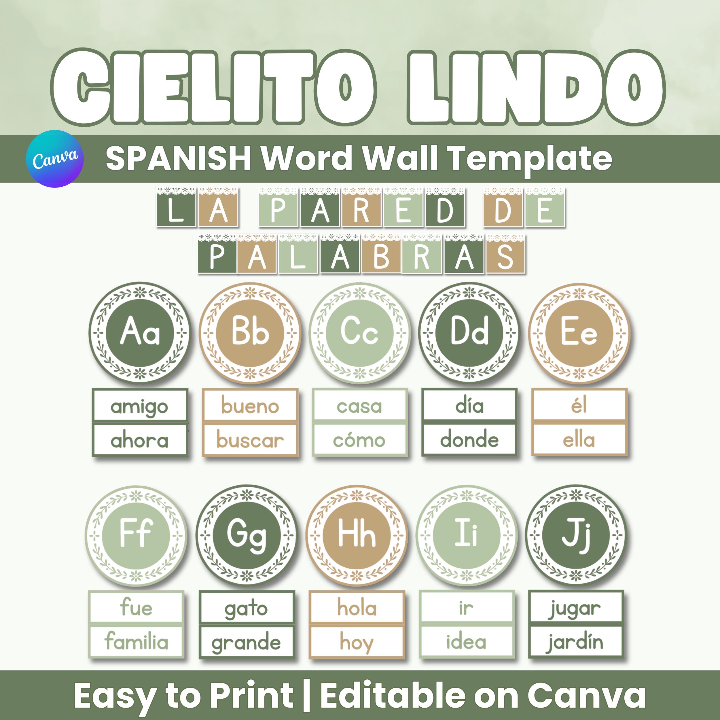 Spanish Header Editable Spanish Word Wall Cielito Lindo Themed Template for Classroom ...