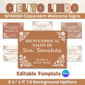 Editable Spanish Classroom Welcome Sign Canva Template Cielito Lindo Style Hispanic Teacher Decor Back to School Dual Immersion Printable