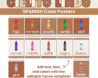 Spanish Color Posters Neutral Cielito Lindo Theme Crayon Style Editable Canva Template Printable PDF for Classroom Decor