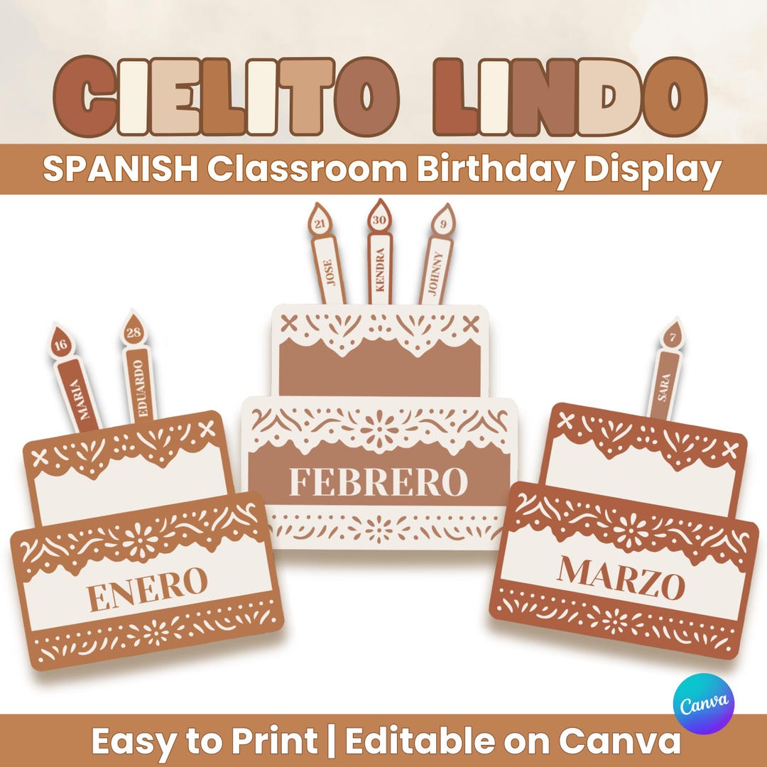Spanish Birthday Display for Classroom Neutral Cielito Lindo Editable ...