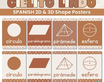 Editable Spanish Shape Posters Classroom Decor Cielito Lindo Theme 2D 3D Geometric Figures in Spanish PDF & Canva Template Dual Immersion