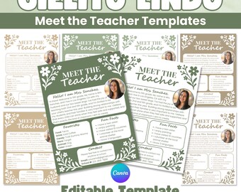 Editable Meet the Teacher Canva Template Cielito Lindo Style Sage Green ...