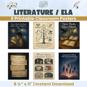 Literature Classroom Posters Printable Set Gift English Teachers Reading Corner ELA Classroom Middle School Decor High School AP Literature
