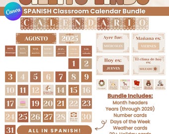 Editable Spanish Classroom Calendar Canva Template Cielito Lindo Decor Dual Immersion PDF Bilingual Printable Homeschool Bundle
