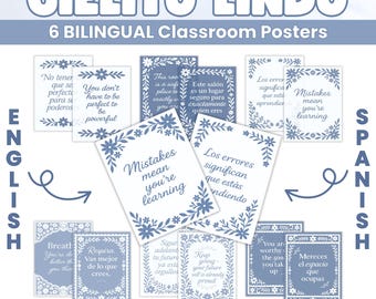 Bilingual Cielito Lindo Classroom Posters Set of 6 Printable Spanish Boho Decor Spanish Teachers and Bulletin Boards Affirmation Posters