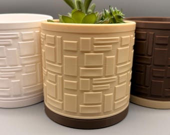 Modern Abstract Planter Pot | Unique 3D Printed Succulent Pot with Hidden Drip Tray | Architect & Designer Gift | Minimalist Desktop Decor