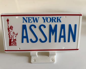 3D Printed “ASSMAN” New York Novelty License Plate – Seinfeld Inspired Gift