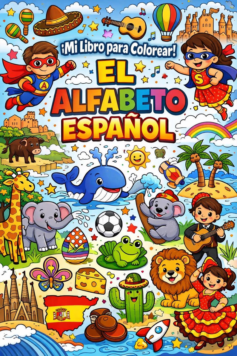Spanish Alphabet Coloring Book for Kids – ABC Learning Printable (32 ...