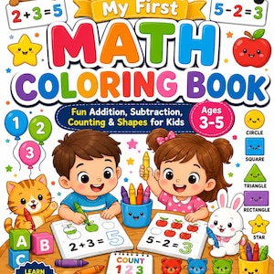 Målarbok för förskola i matematik | Addition, subtraktion, räkning, former (3-5 år) (PDF-nedladdning)