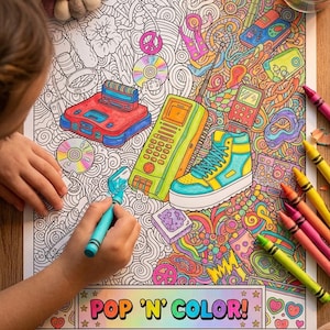 90s Nostalgia Coloring Book | 22 Printable Pages | Instant Download PDF