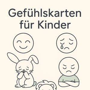 Gefühlskarten Kinder PNG | Emotionen benennen | 7 Ausmalbilder Gefühle | sozial-emotionales Lernen | Sofort-Download Printable