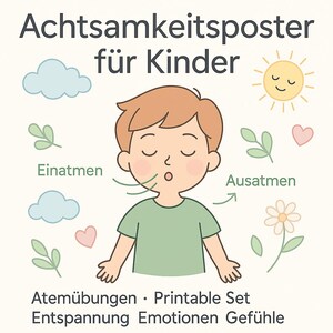 Mindfulness poster for children | 5 breathing exercises printable set | Relaxation, emotions, feelings | Instant download PNG