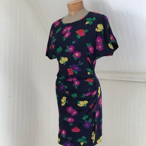 Vintage 1980s Draped Ungaro Silk Crepe Floral Dress, Sz S image 3