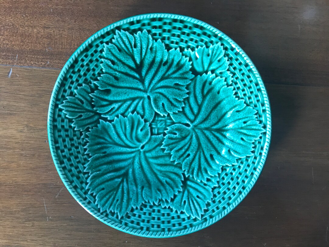 Vintage Gien France Glazed Green Vine Salad Plate, Perfect for Display