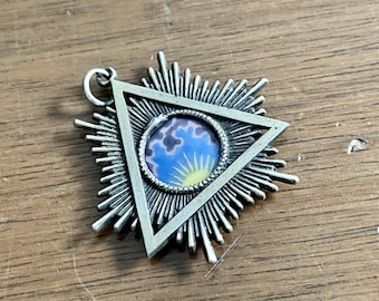 Large Antique 1860s German Silver Enameled Ouroboros Eye Pendant
