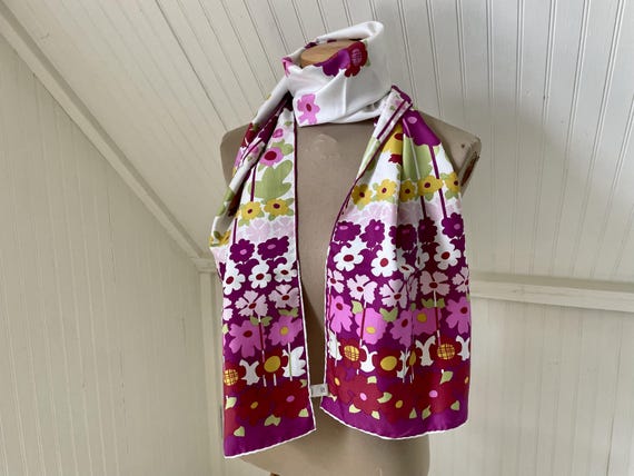 Vintage Y6K Signature Burberry Long Silk Scarf with Flowers
