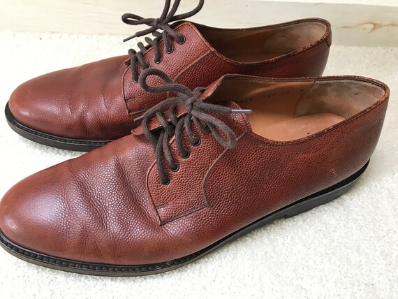 Vintage Ferragamo Pebbled Cognac Leather Lace-Up … - image 2