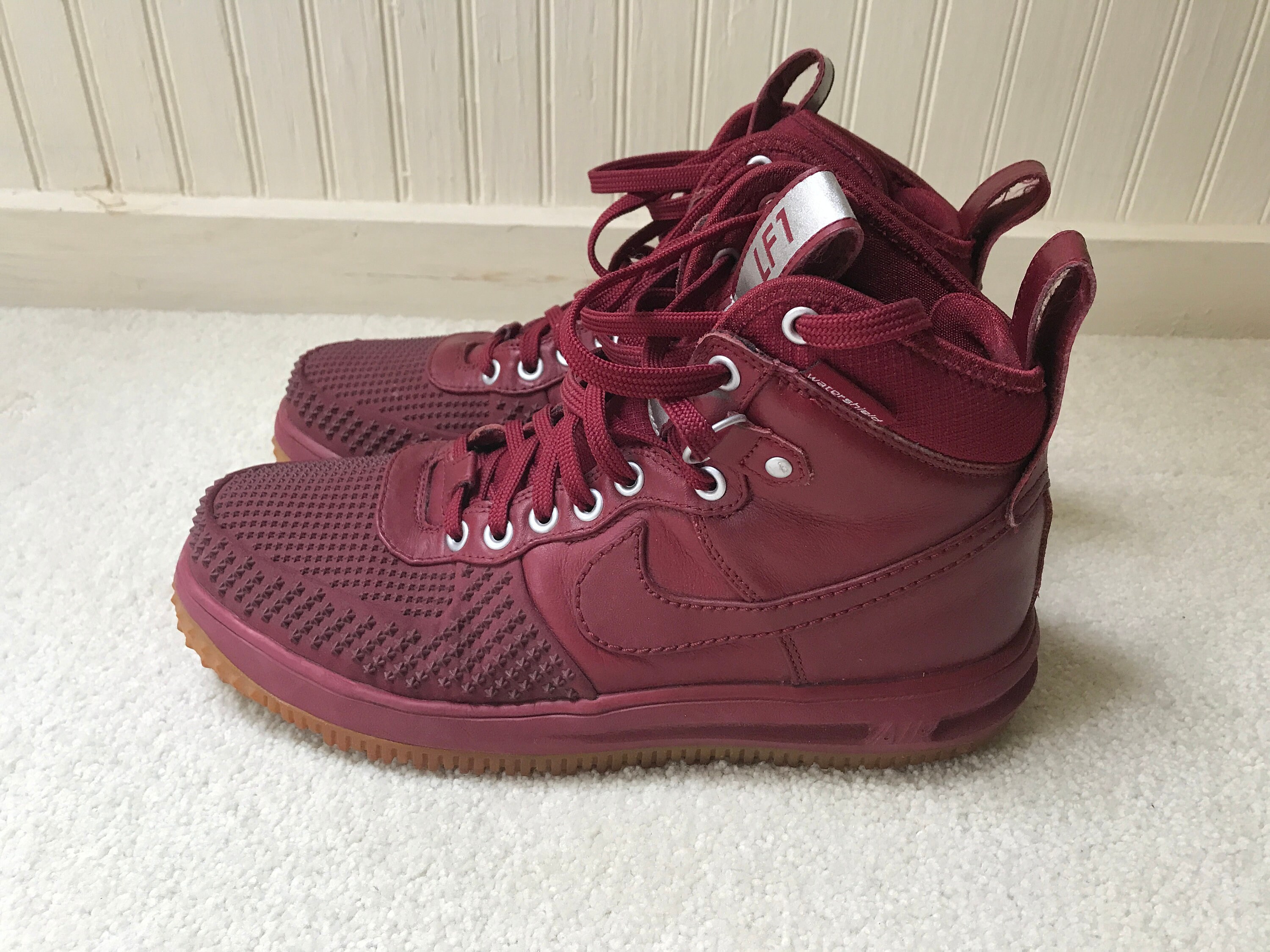Nike Lunar Force 1 LF1 Burgundy Leather Duck Boot, Mens US 