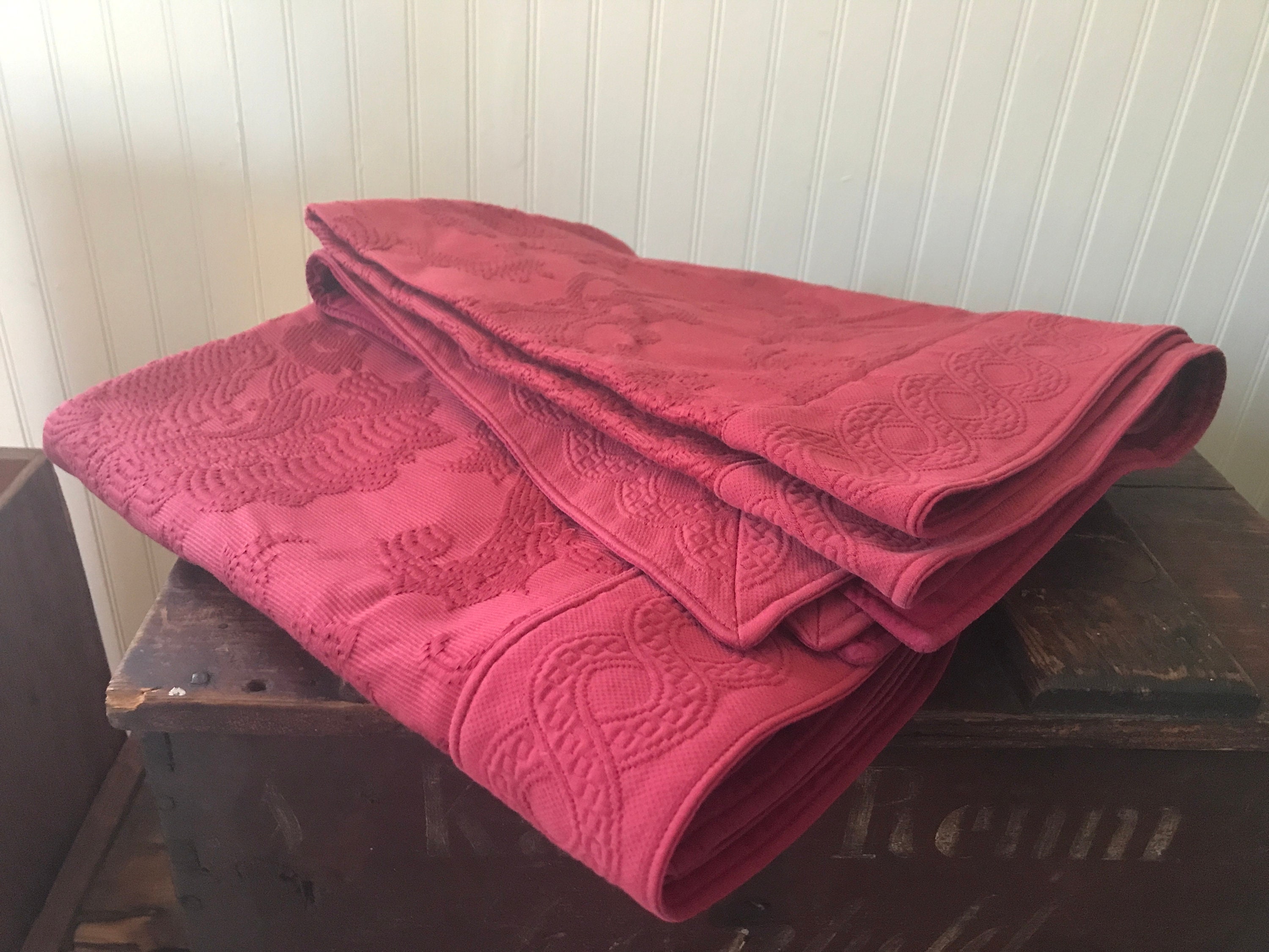 Pair of Vintage Anichini Quagliotti Italy Burgendy Matelasse King