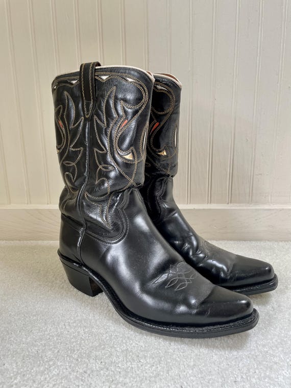 Vintage Acme Leather Intarsia Black Leather Cowbo… - image 2