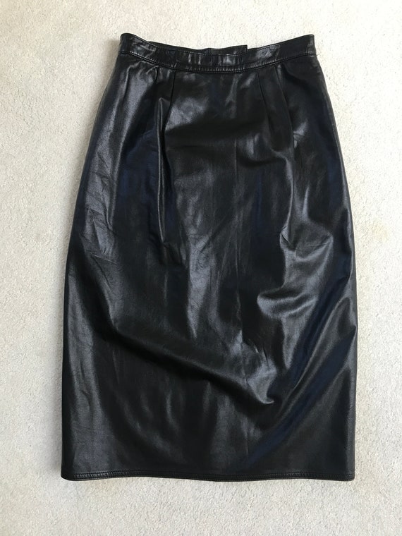 Vintage 1980s Front-Pleated Buttery Leather Midi … - image 3