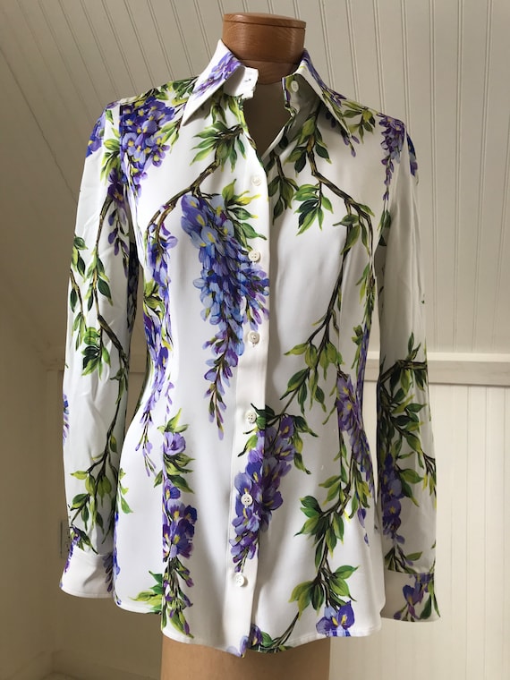 Authentic Dolce and Gabbana Silk Wisteria Floral Blouse IT