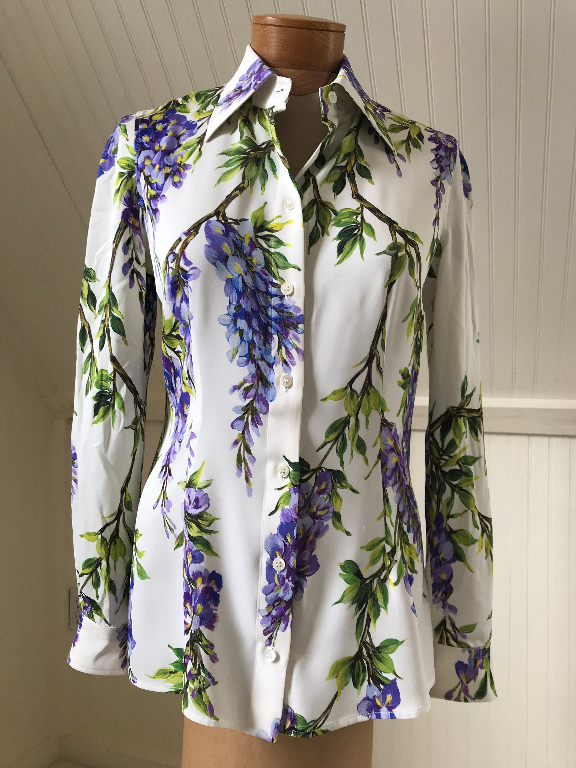 Authentic Dolce and Gabbana Silk Wisteria Floral Blouse IT