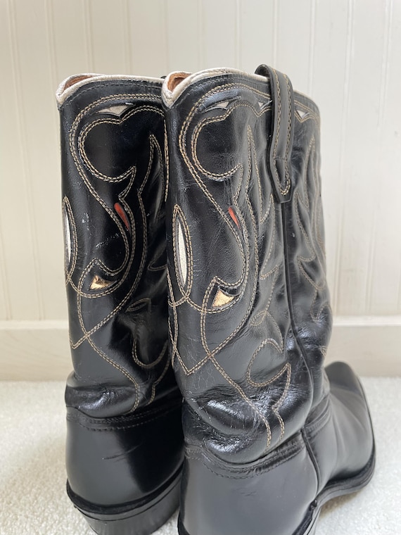 Vintage Acme Leather Intarsia Black Leather Cowbo… - image 3
