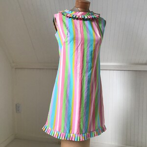 Beautiful Vintage 1960s Candy Stripe A-Line Dress with Ruffle Finish, S