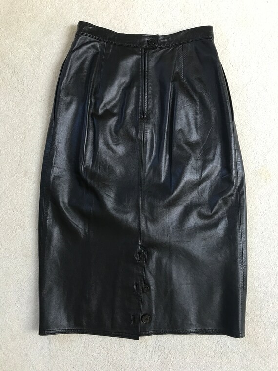 Vintage 1980s Front-Pleated Buttery Leather Midi … - image 6